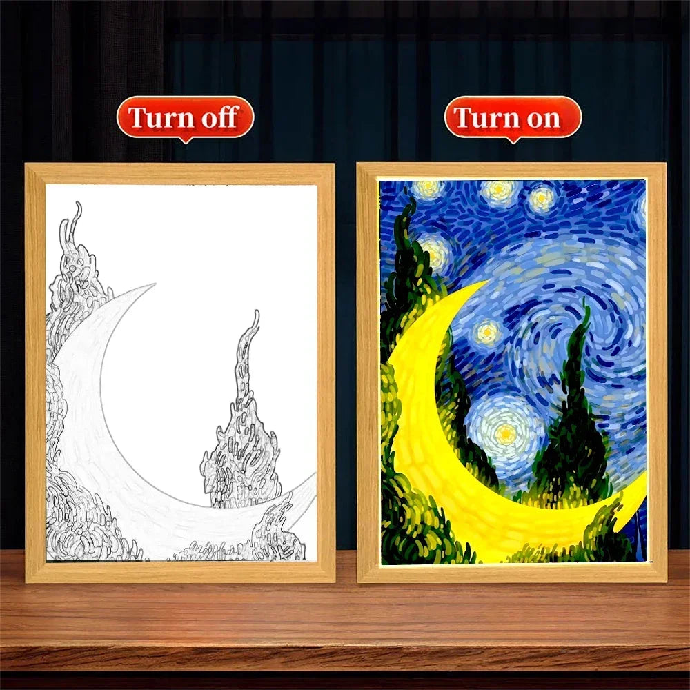 Van Gogh Starry Sky LED Light Painting – Wall Art Night Lamp
