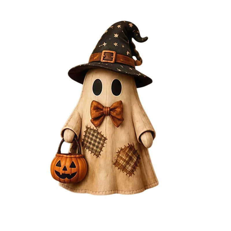 Wooden Halloween Ghost & Pumpkin Rustic Table Decor Ornament