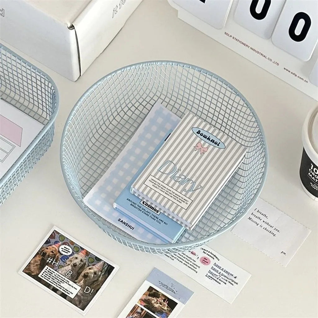 Iron Mesh Desktop Storage Basket – Office & Home Organizer
