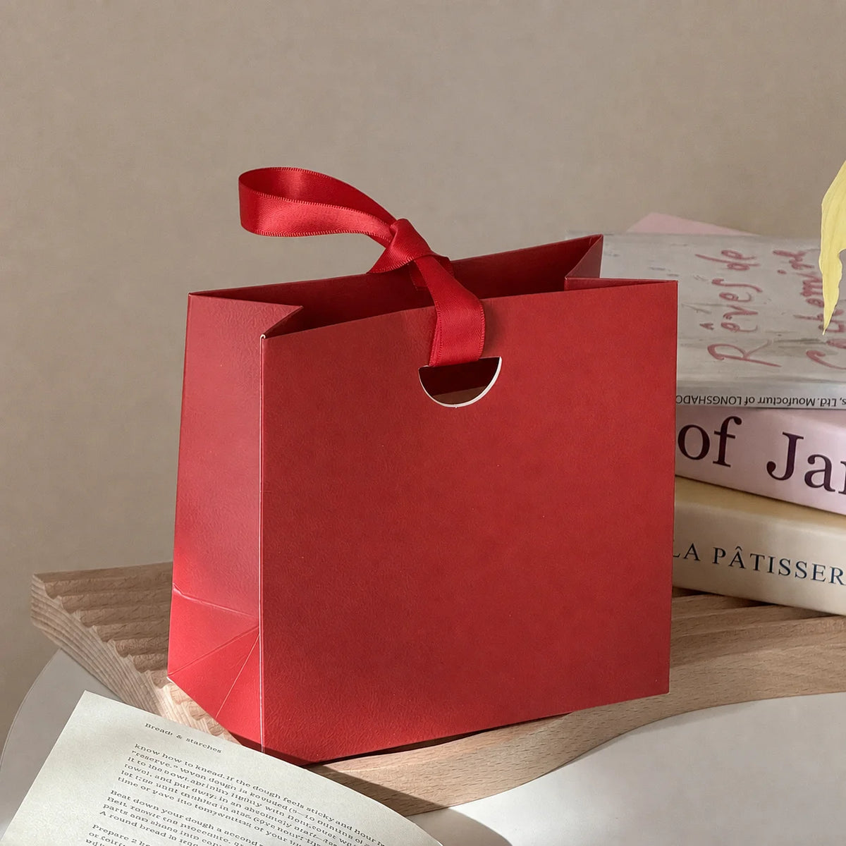 Solid Color Paper Gift Bag with Satin Ribbon Handle