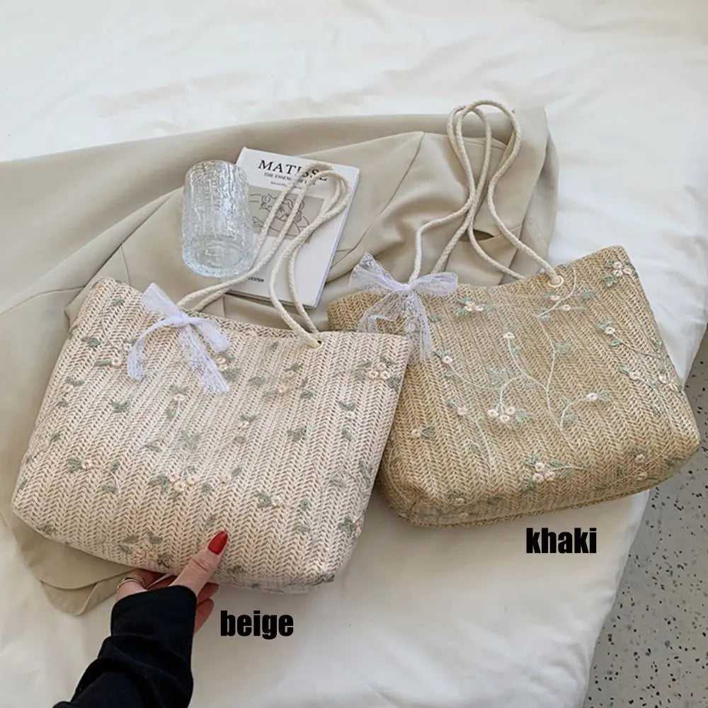 Large Straw Beach Tote Bag – Boho Summer Shoulder Handbag
