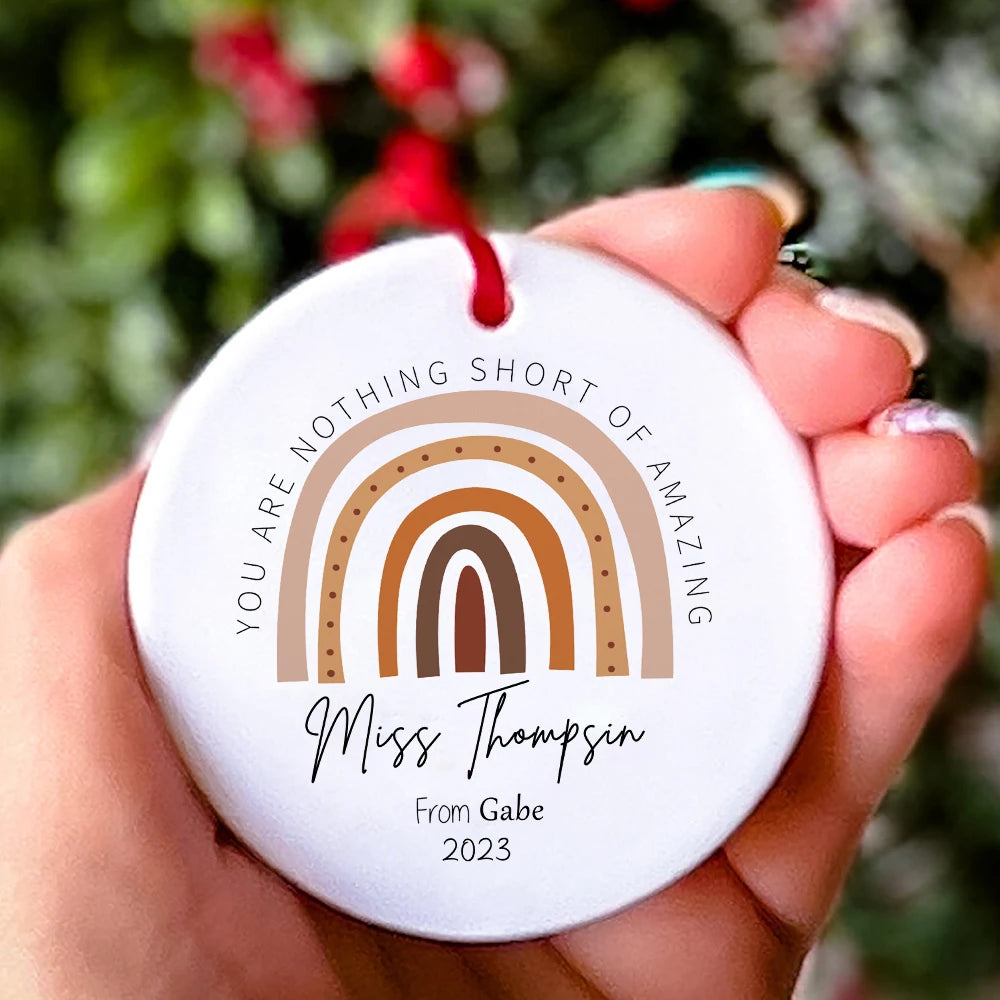 Personalised Rainbow Teacher Christmas Ornament – Custom Name