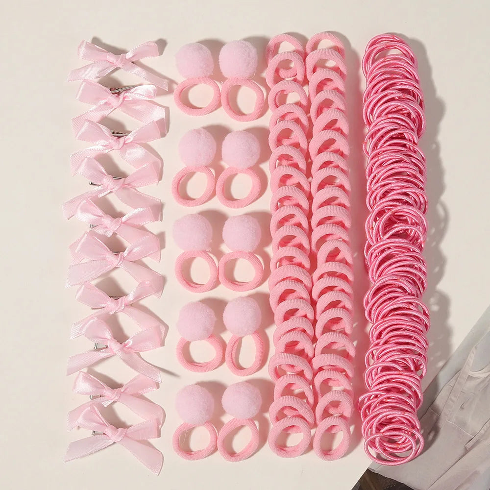 Kids' Handmade Bow Hair Clip & Rubber Band Headband Set