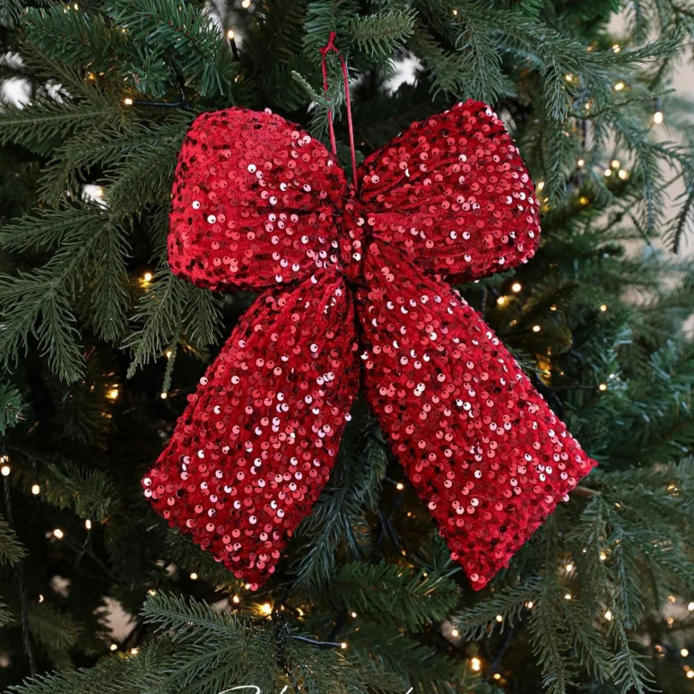 Christmas Sequin Bow Ornament – Sparkly Festive Tree Decor