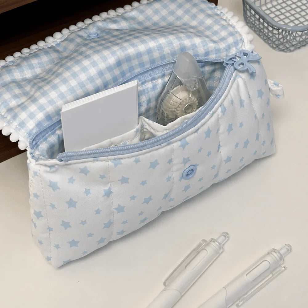 Quilted Bunny Pencil Case – Flip-Top Pouch, Large Capacity