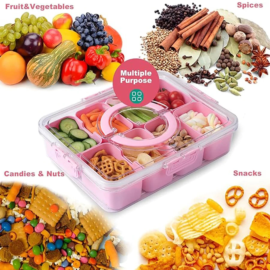 Snackle Box 8-Compartment Divided Serving Tray with Lid
