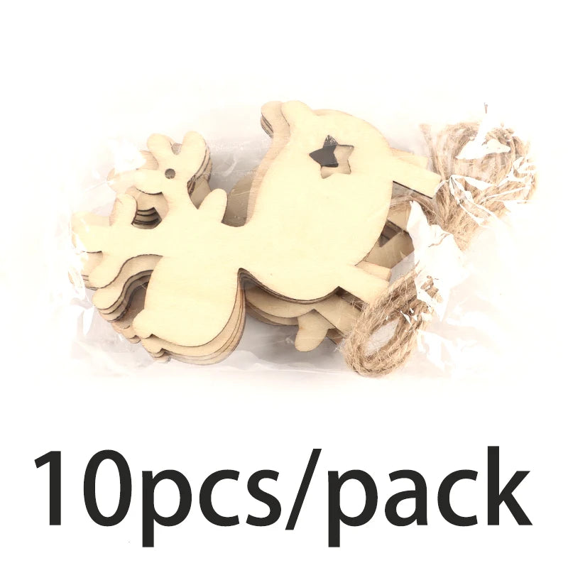 Christmas Elk Wooden Pendant Ornaments – 10-Piece Set