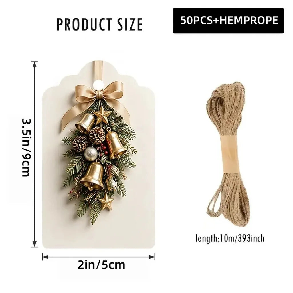 50-Pack Christmas Gift Tags with Jute Twine | Festive Cards