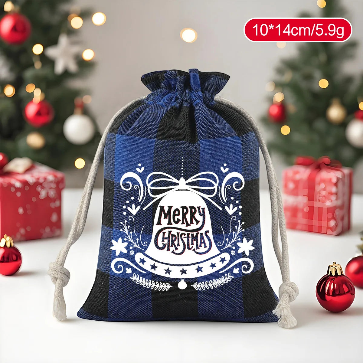 Christmas Plaid Drawstring Bag – Cotton Gift & Candy Bag