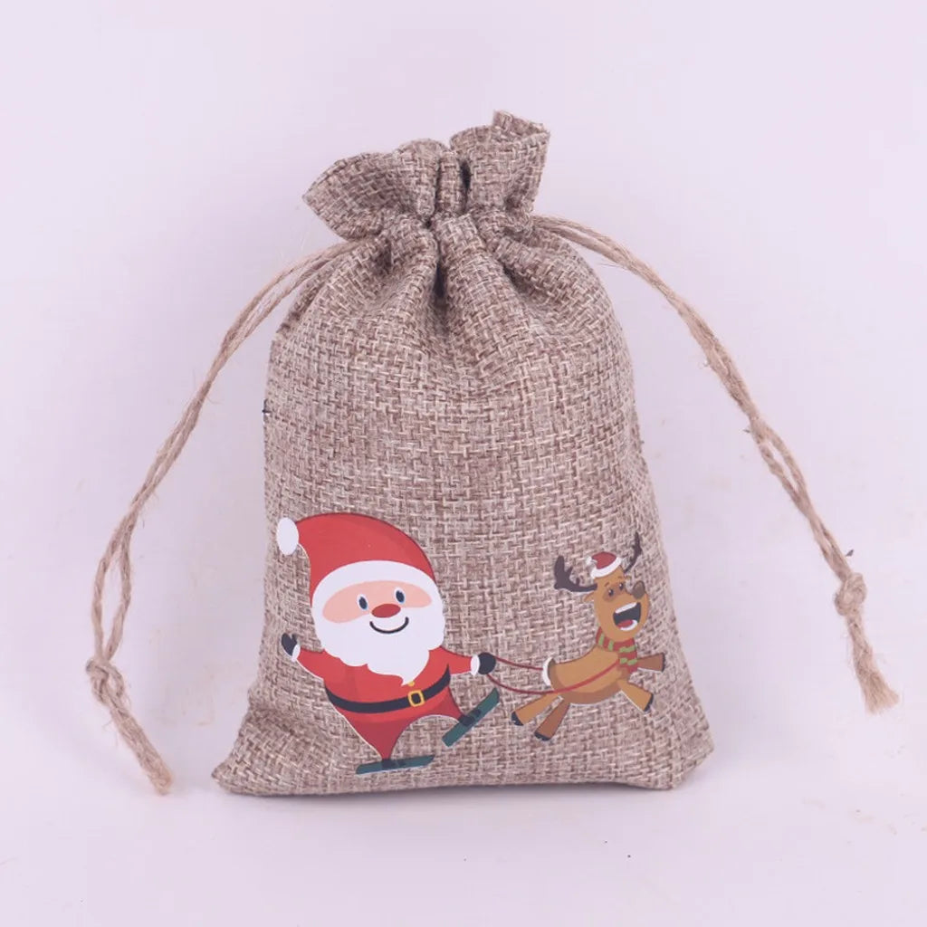 Christmas Burlap Drawstring Gift Bag – Festive Linen Pouch