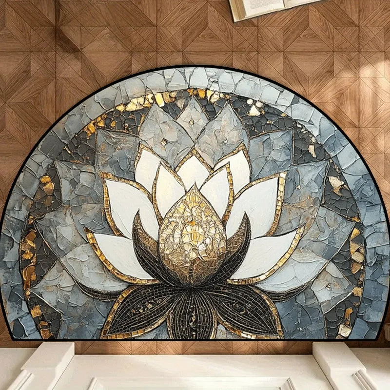 Washable Half Round Boho Floral Doormat | Non-Slip Entry Rug
