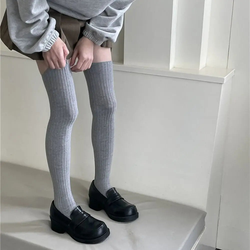 Women's Cotton Knee-High Socks – Warm Solid Color Calf Socks