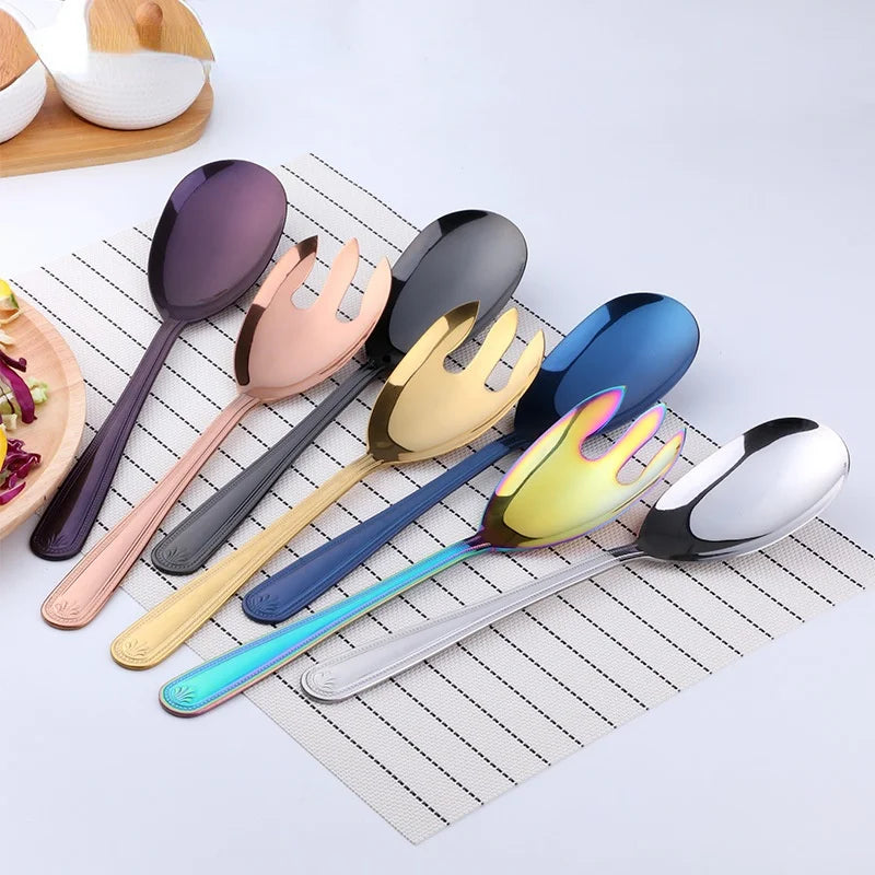 Gold Stainless Steel Salad Spoon & Fork Serving Set – 2 Piece