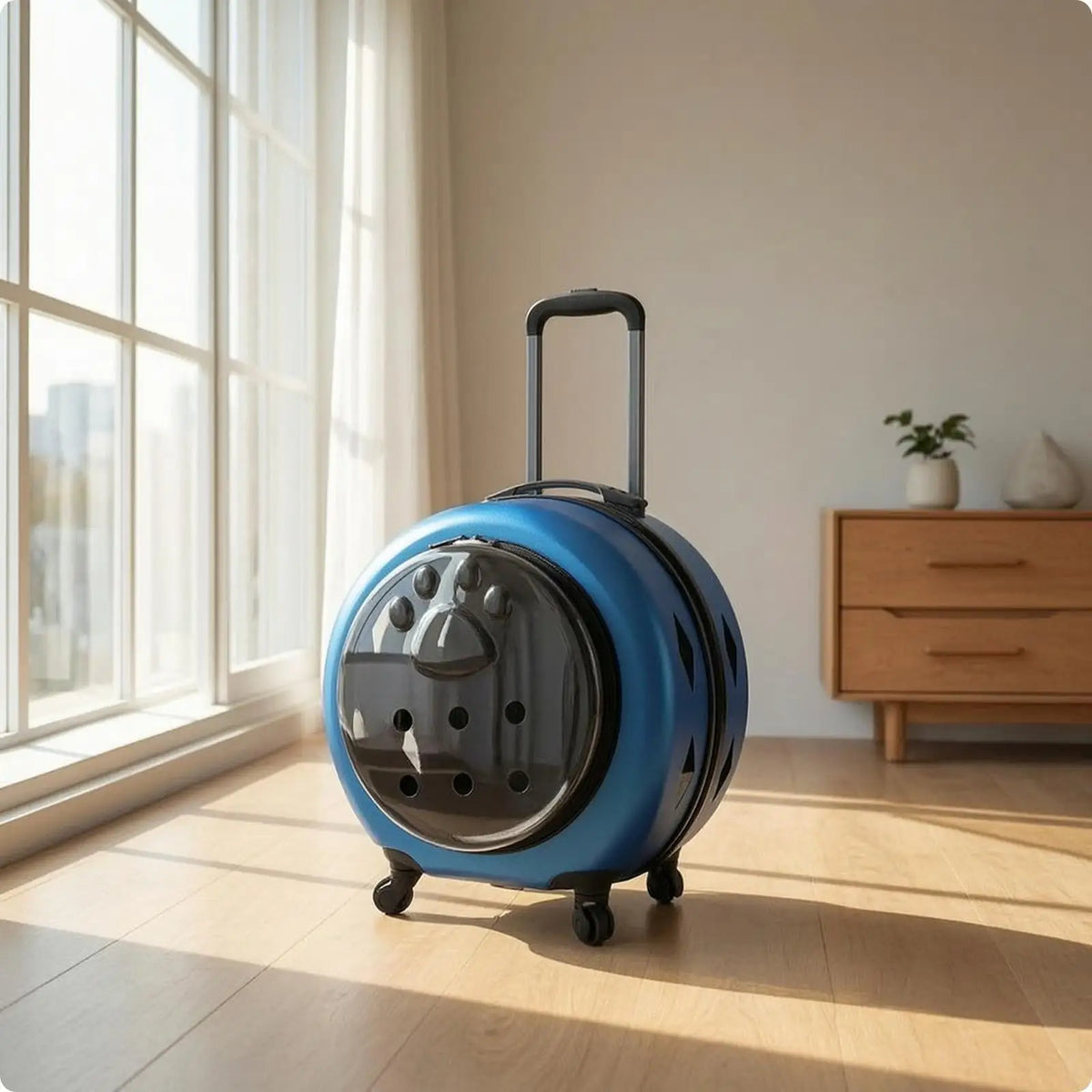 Wheeled Transparent Hard-Sided Pet Carrier Suitcase for Cats & Dogs