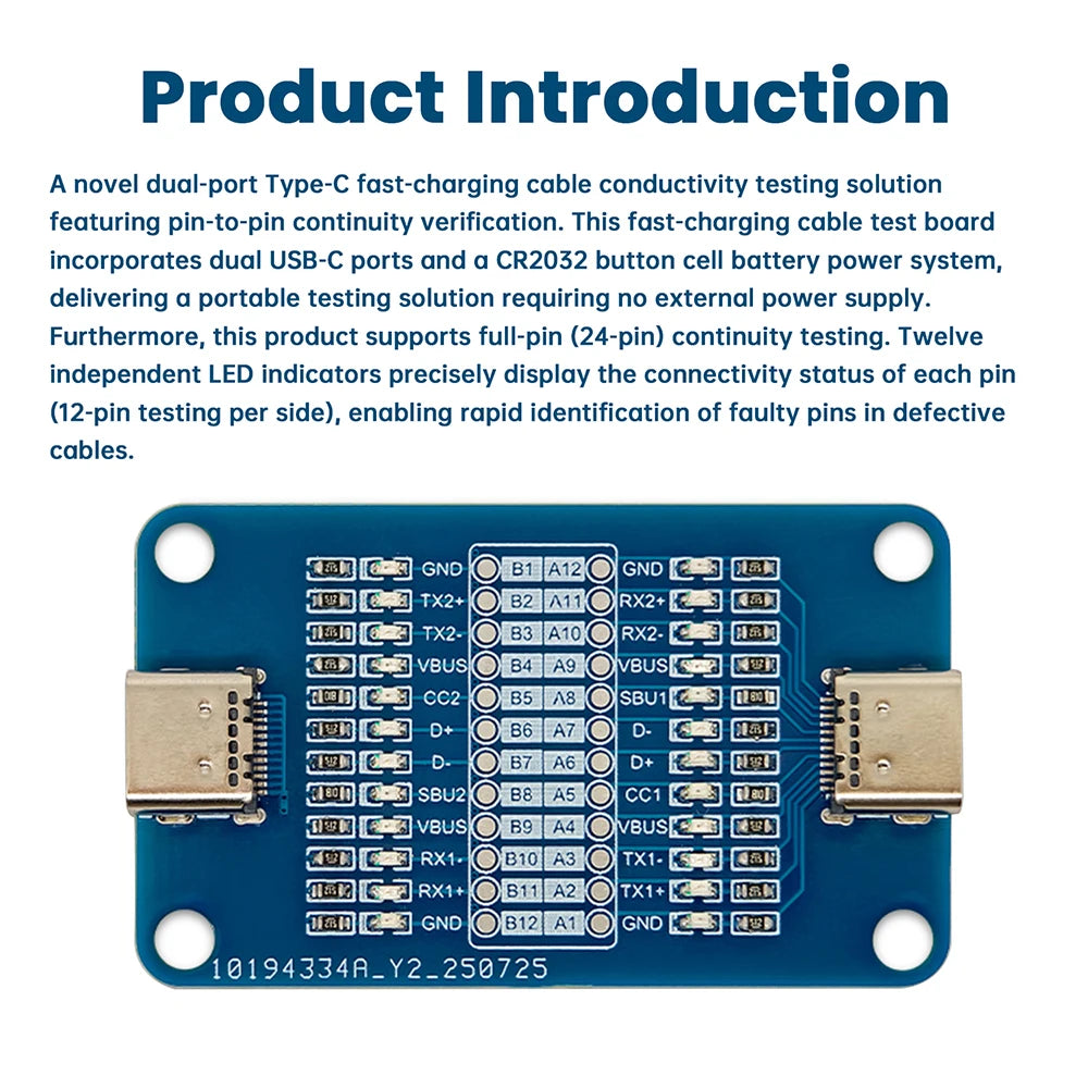 Type-C to Type-C Cable Tester – 24-Pin LED Indicator Module
