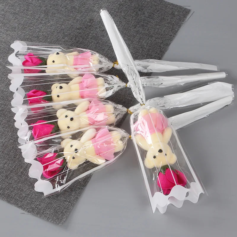 Soap Rose Bouquet with Teddy Bear – Artificial Flower Gift