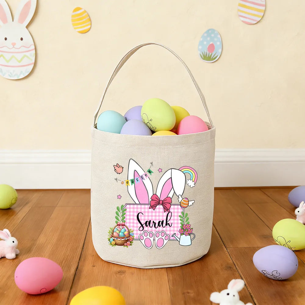 Personalized Easter Basket – Reusable Linen Bunny Bag for Kids