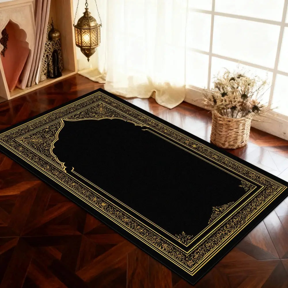 Black Prayer Mat & Washable Floor Rug – Modern Home Décor
