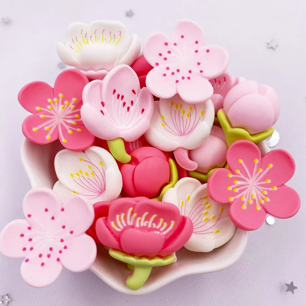 10PCS Resin Cherry Blossom Flatback Figurines – Kawaii DIY Craft