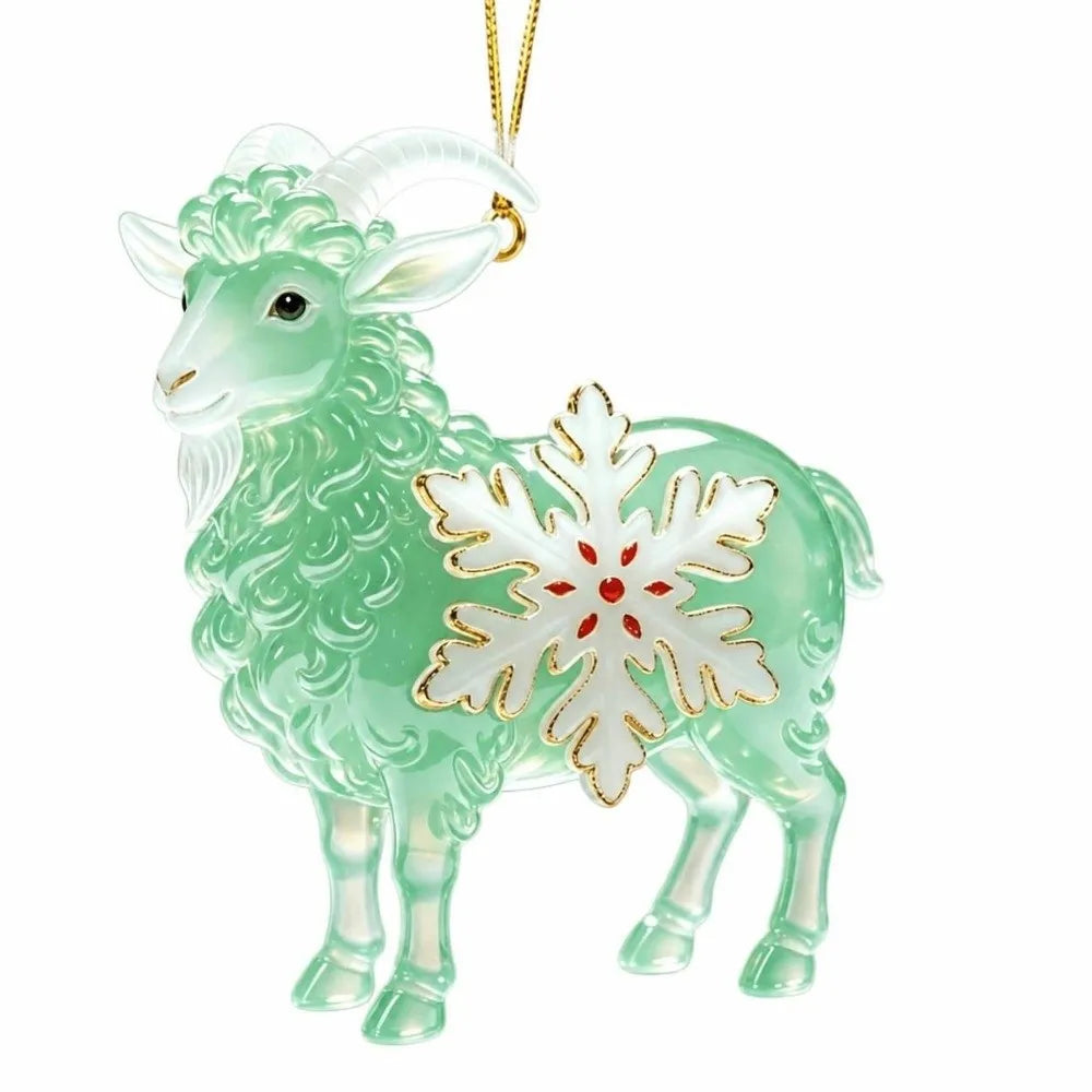 Acrylic Goat Hanging Ornament with Gold Cord & Snowflake