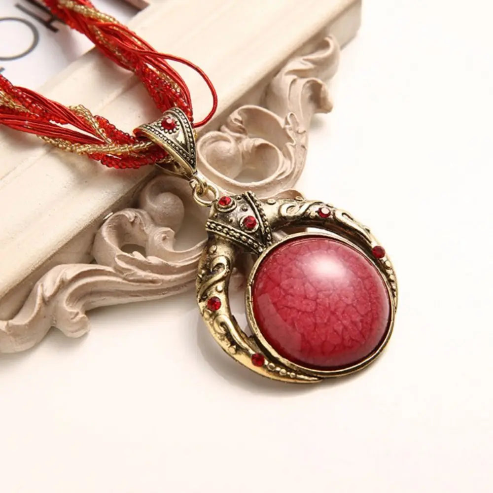Bohemian Resin Stone Pendant Necklace | Multilayer Vintage Alloy