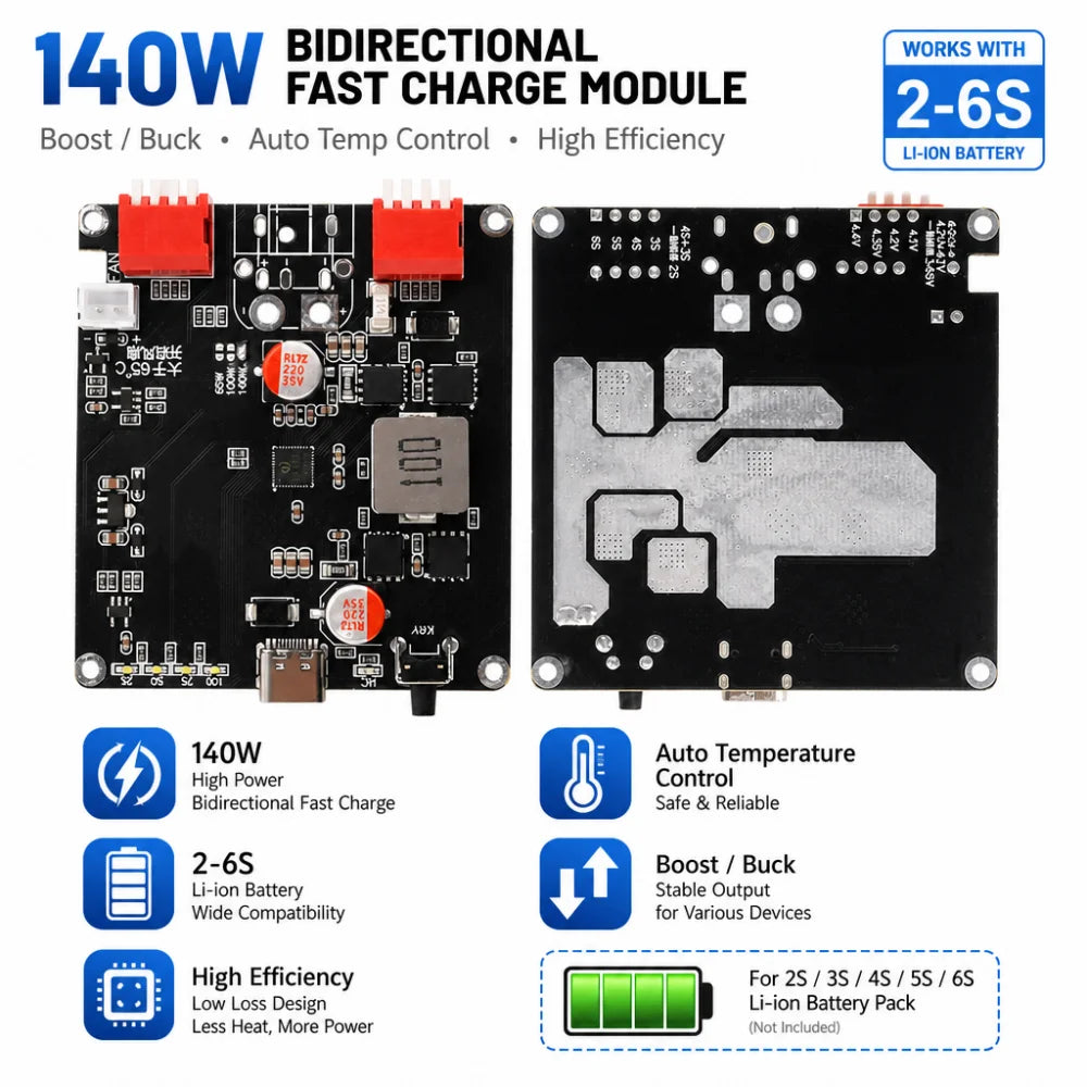 140W IP2366 Bidirectional Fast Charging Module | 2-6S Li Battery