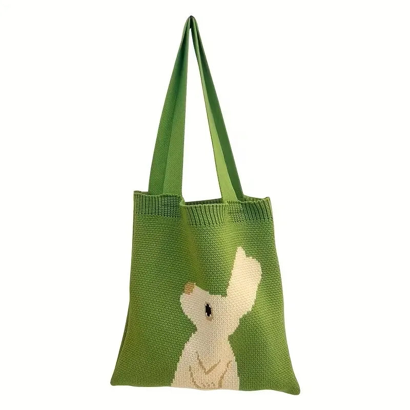 Cute Rabbit Knitted Tote Bag – Large Shoulder Handbag