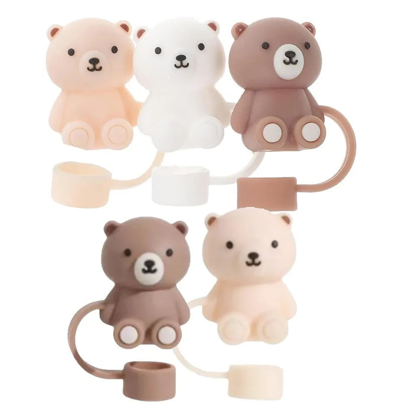 Cute Bear Silicone Straw Tip Cover for Stanley Tumblers