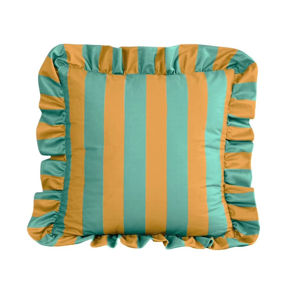 Striped Velvet Pillowcase Lotus Leaf Edge Soft Cushion Cover