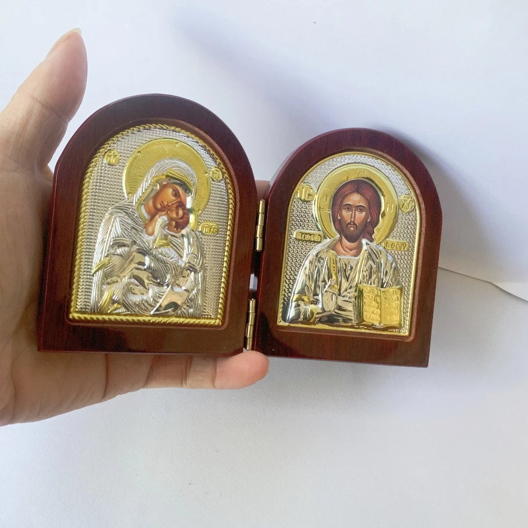 Jesus & Virgin Mary Wood Orthodox Icon | Religious Gift Decor