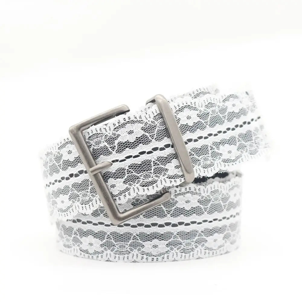 Women's White Lace Waist Belt – Floral PU Leather Strap