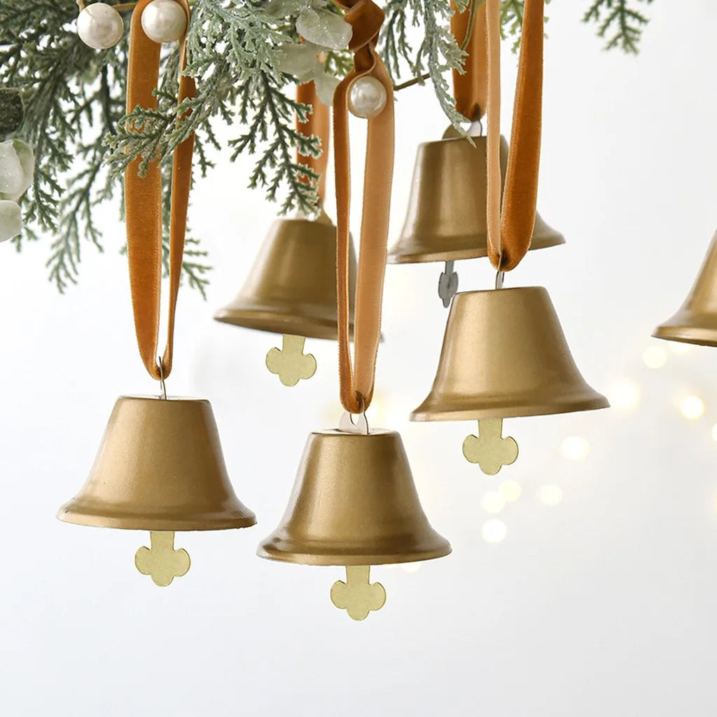 Iron Christmas Bell Ornaments with Velvet Ribbon – 6-Piece Set