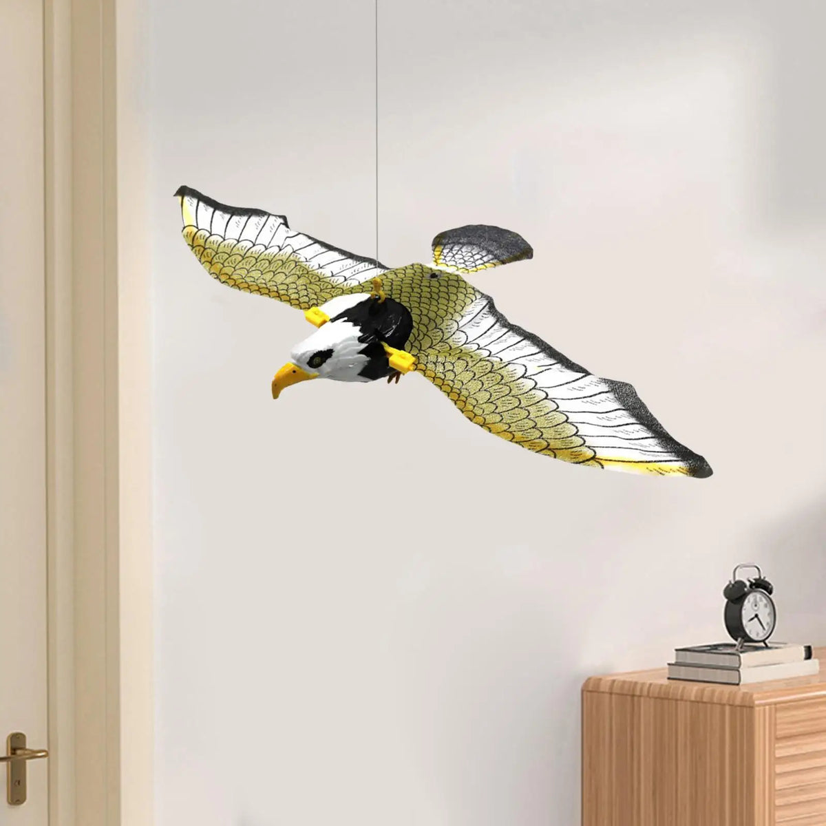 Hanging Flying Bird Deterrent with Light & Sound – Hawk or Parrot