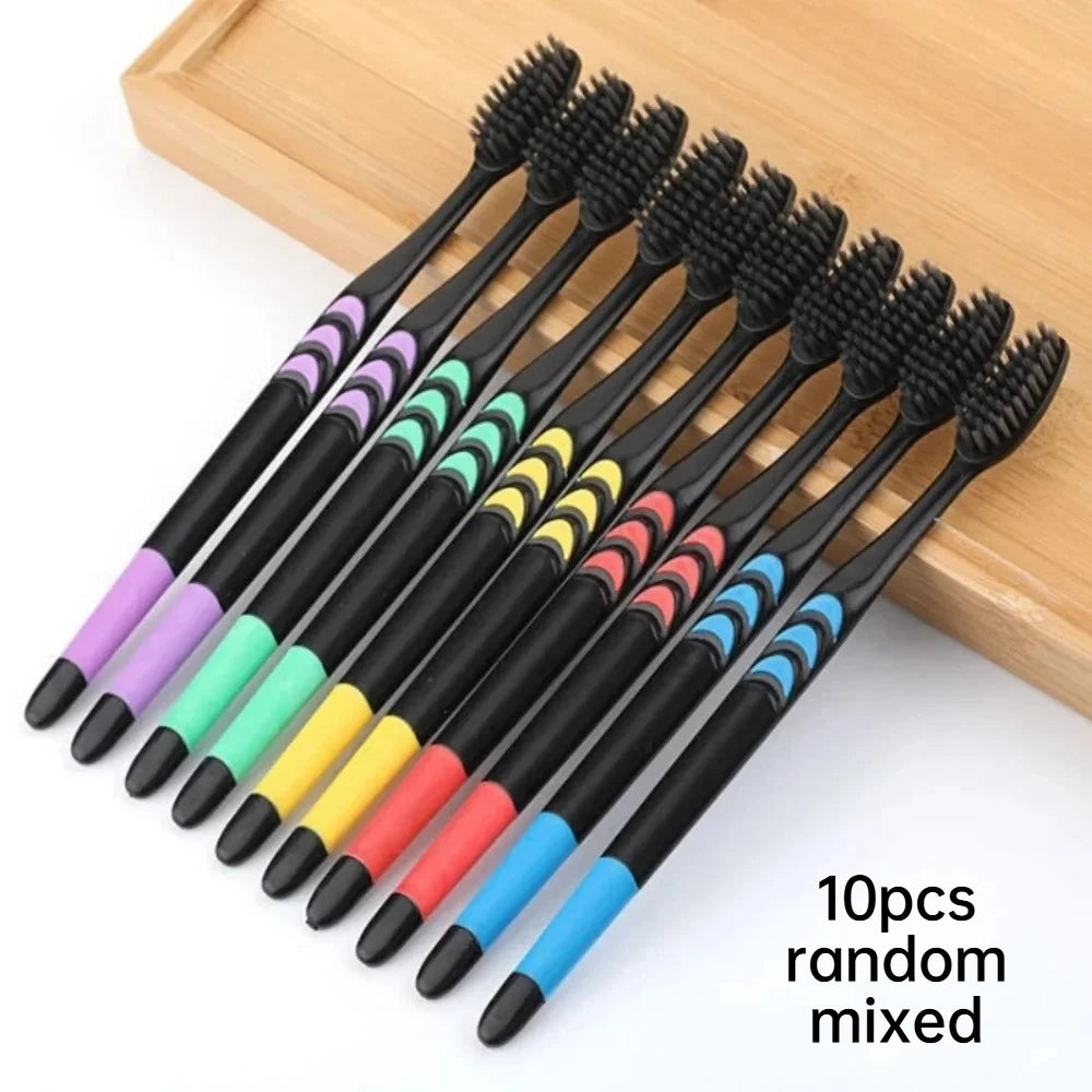 10-Pack Bamboo Charcoal Soft Bristle Toothbrush Set