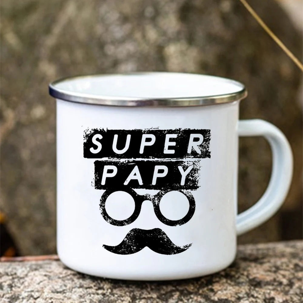 Super Tonton Papy Enamel Camping Mug – Father's Day Gift
