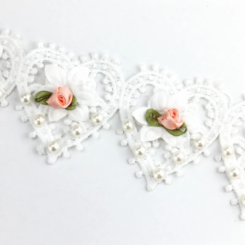 White Heart 3D Rose Lace Trim 91cm – Wedding & DIY Fabric