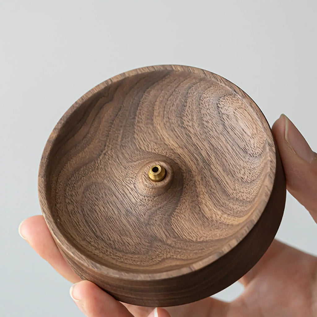 Wooden Round Incense Stick Holder – Portable Tabletop Burner