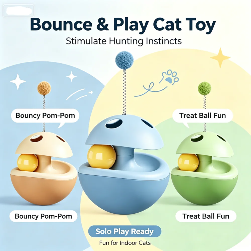 Cat Toy Combo – Mushroom Tumbler Treat Dispenser & Sisal Ball