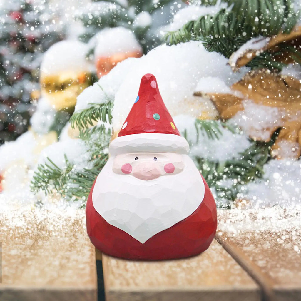 Christmas Wooden Santa Claus & Snowman Sitting Figurine Ornament