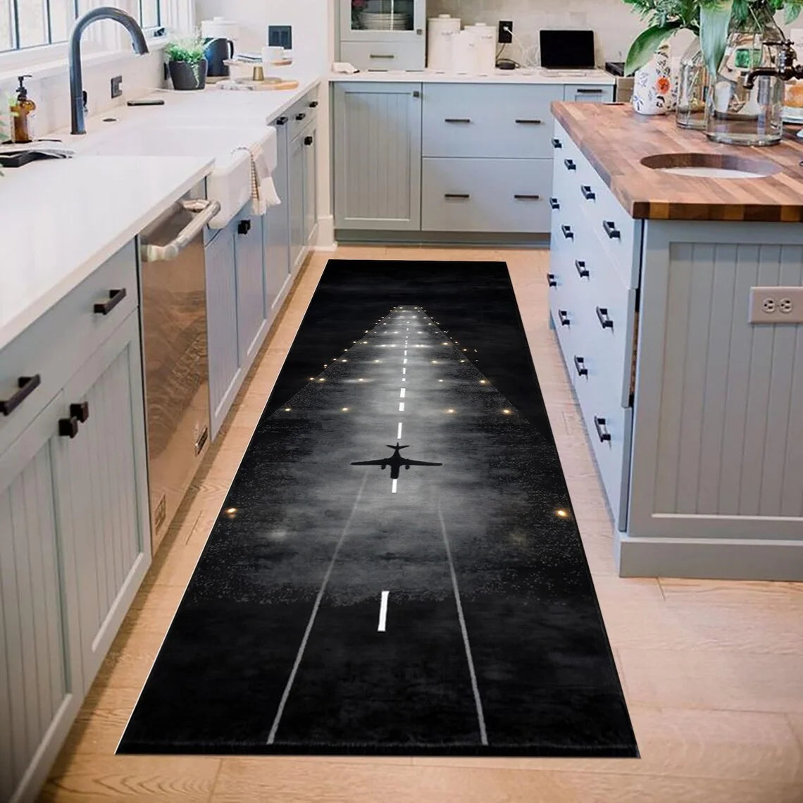 Airplane Runway Runner Rug – Aviation Theme Non-Slip Mat