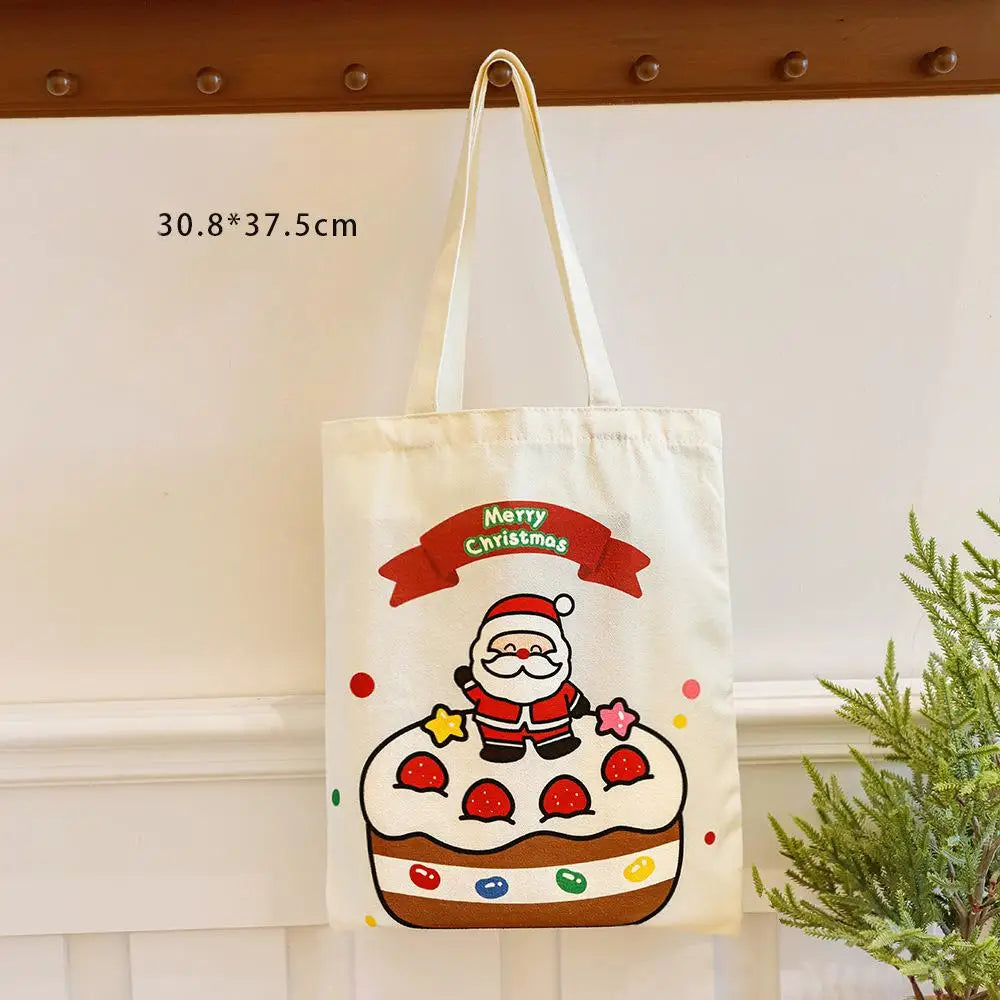 Canvas Christmas Santa Claus Tote Bag | Holiday Gift Bag