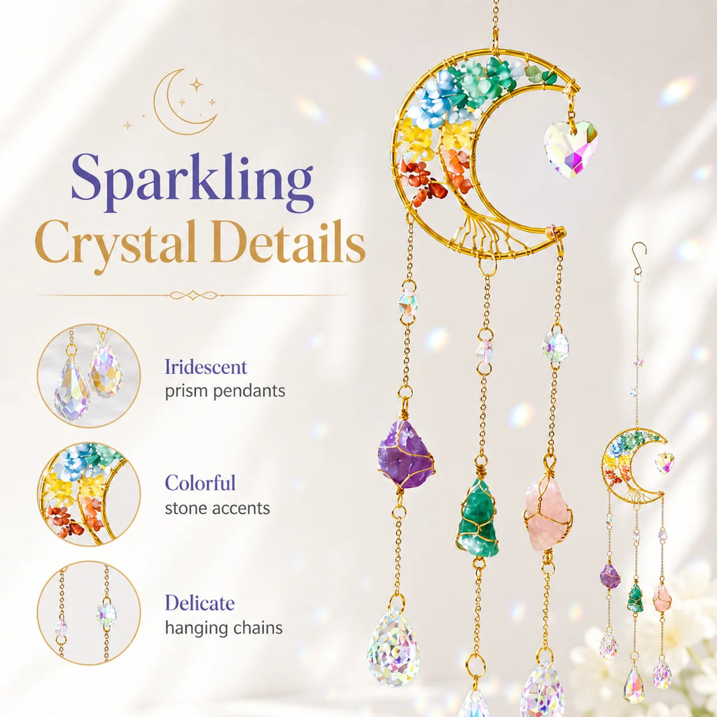 Moon Crystal Suncatcher Window Hanging – Rainbow Prism Pendant
