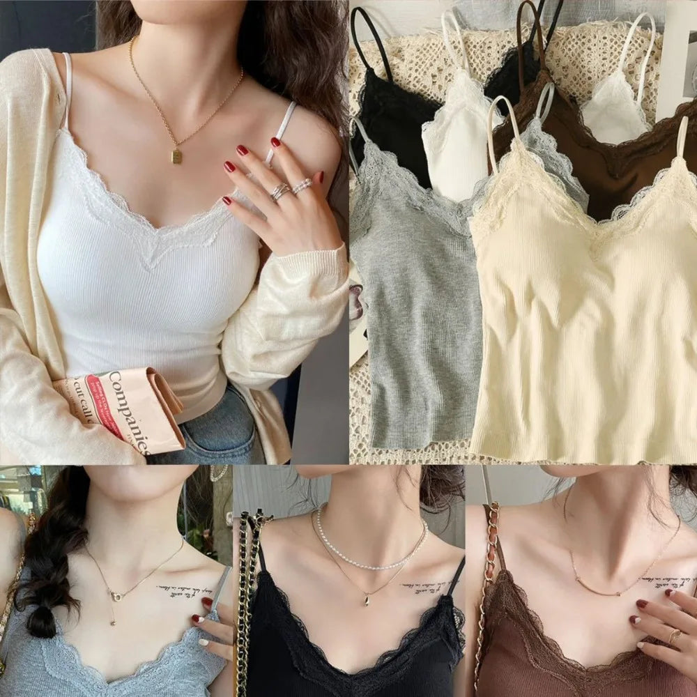 Women's Lace Camisole Crop Top – Wire-Free Breathable Bra