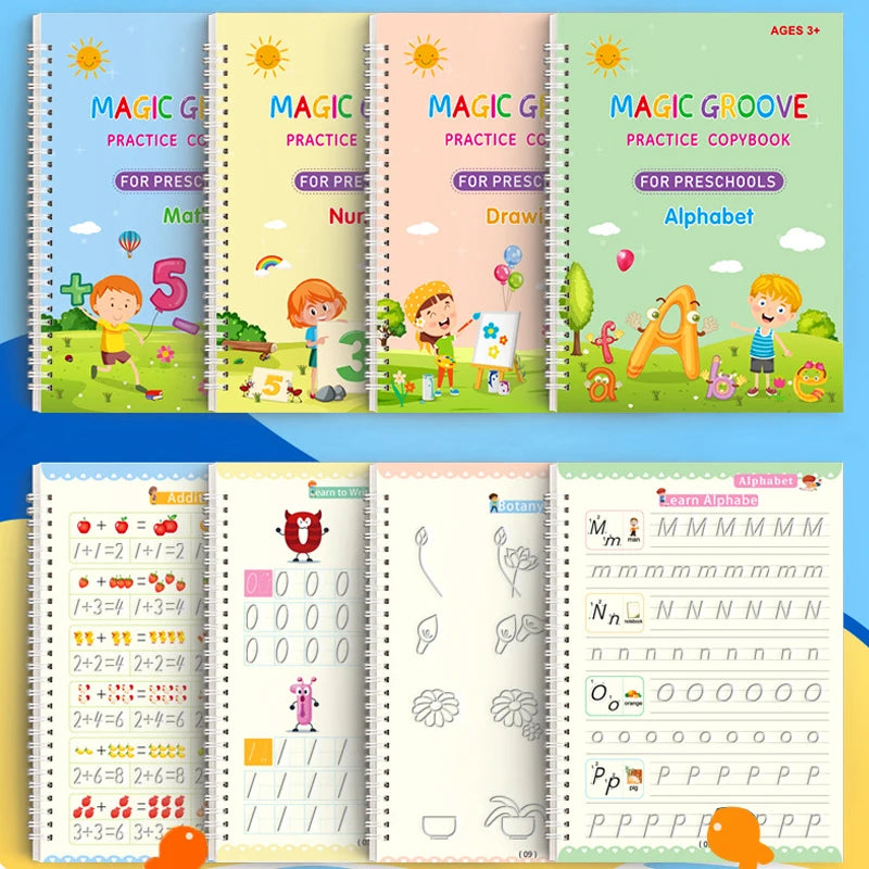 4-Piece Magic Groove Reusable Copybook Set for Kids | Calligraphy