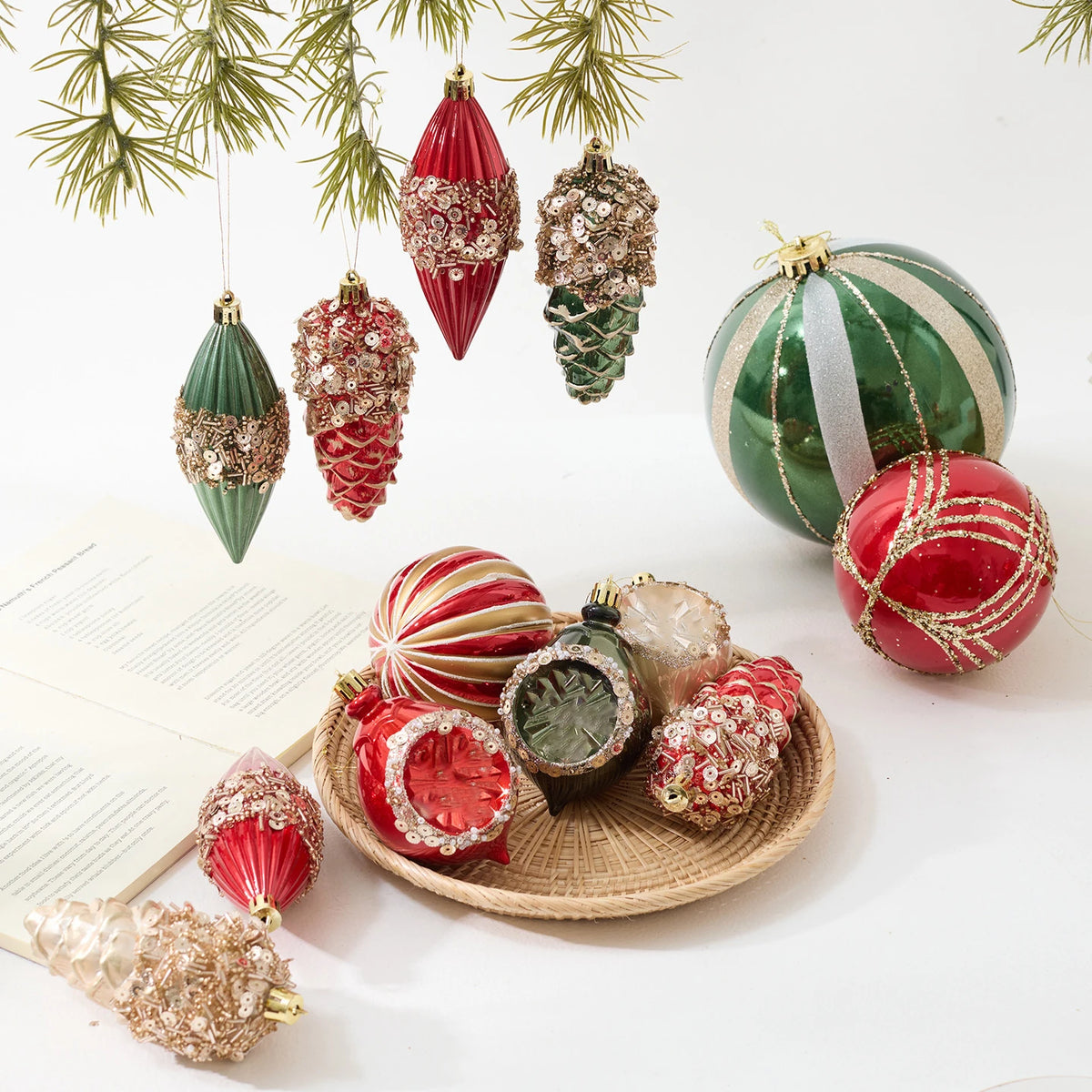 3-Piece Vintage Glass Christmas Ornament Set – Red & Gold