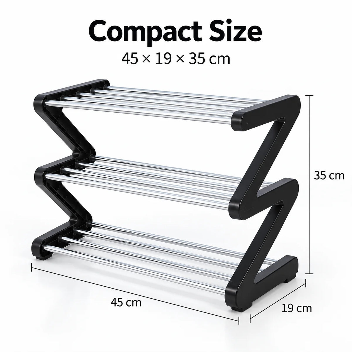 3-Tier Z-Shaped Shoe Rack – Space-Saving Metal Organizer