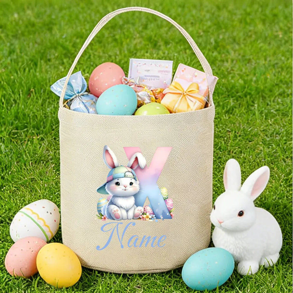 Personalized Bunny Easter Basket for Kids – Custom Name Bag