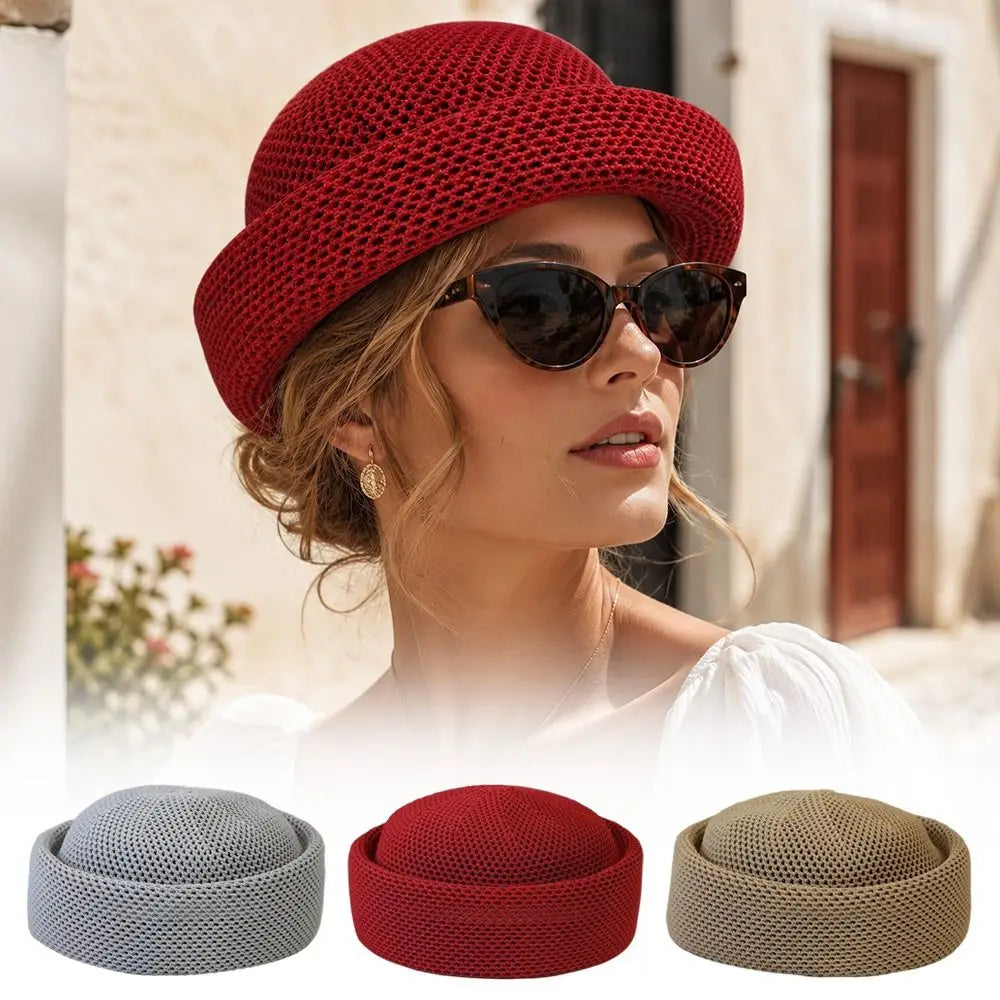 Retro Hard Beret Painter Hat – Breathable Women's Sun Cap