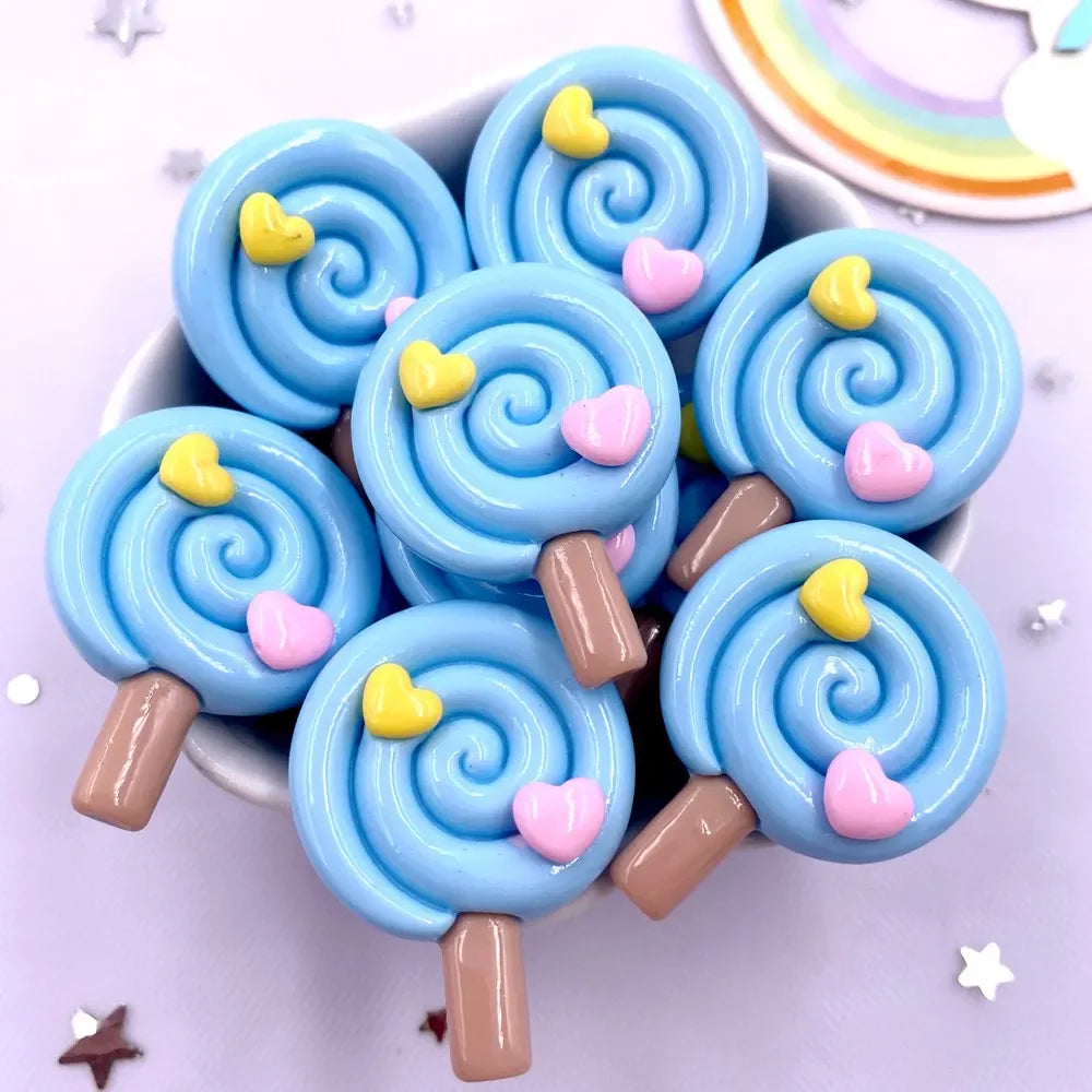 Resin Love Lollipop Flatback Cabochons 10pcs – DIY Craft Embellishments