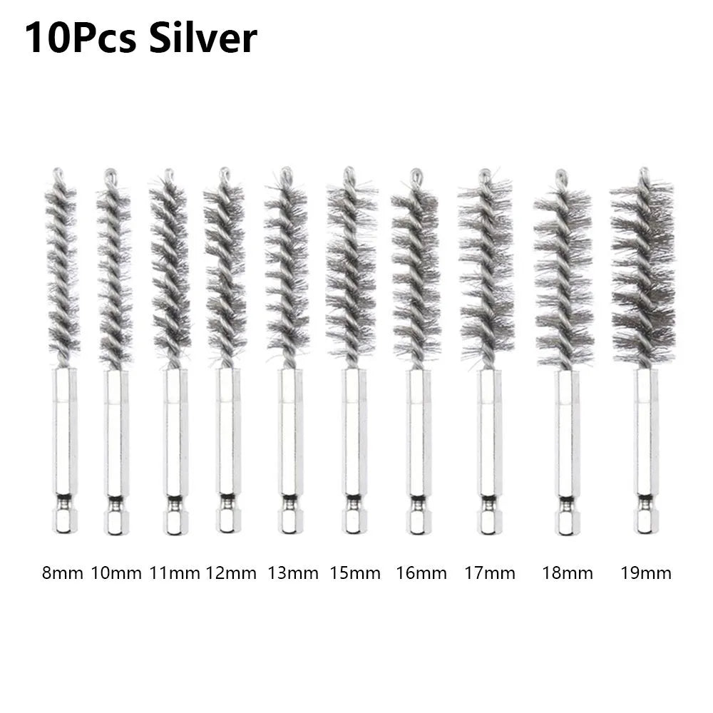 Stainless Steel Bore Brush Set | 1/4" Hex Shank 8–25mm 6–14 Pcs